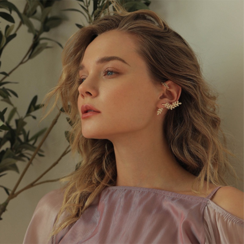 Đôi hoa tai bạc 925 kiểu cành lá xinh xắn thời trang dành cho nữ