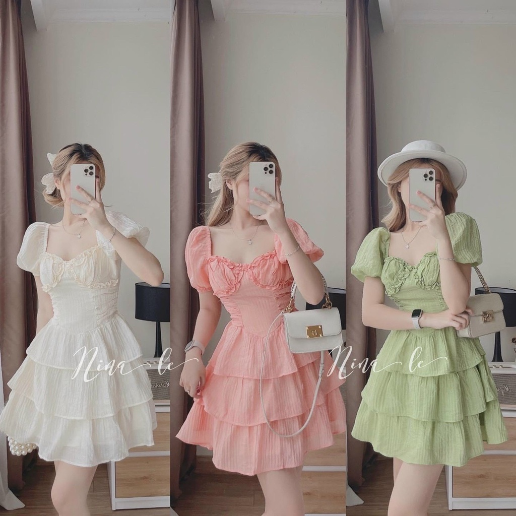 [HCM] Đầm Nữ 3 Tầng Tay Phồng Hở Lưng Thời Trang Nữ Sam Closet Free Size 40-55kg