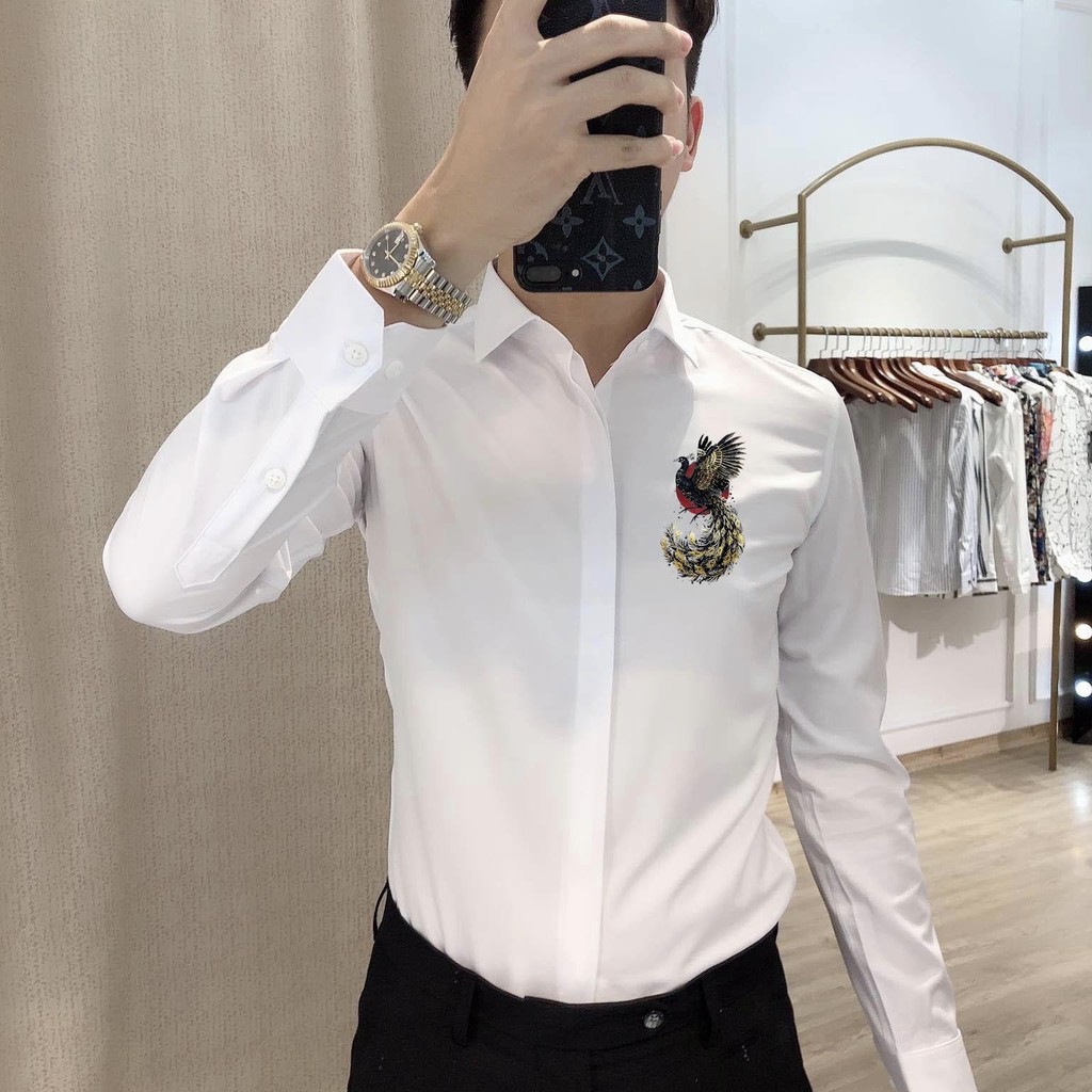 💜 DeremonStyle - Áo sơ mi Nam tay dài form trắng trơn in Logo nhiều mẫu siêu đẹp, form chuẩn Men - Hot New 2021