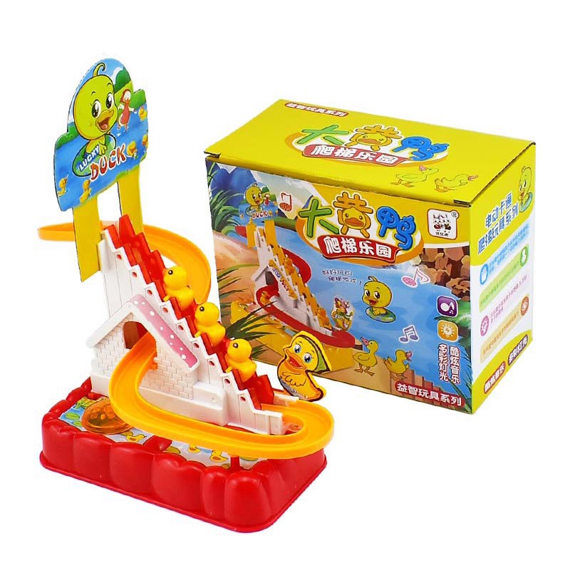 Đồ chơi Vịt leo bậc thang / người nhện leo thang / xe Mcqueen leo thang loại đẹp cho bé có đèn phát nhạc