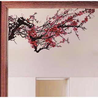 Decal dán kính cao cấp - Cây mai hồng đậm-DK7055