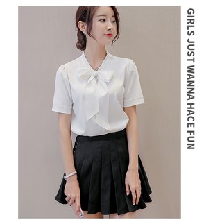 Áo sơ mi ngắn tay cổ nơ