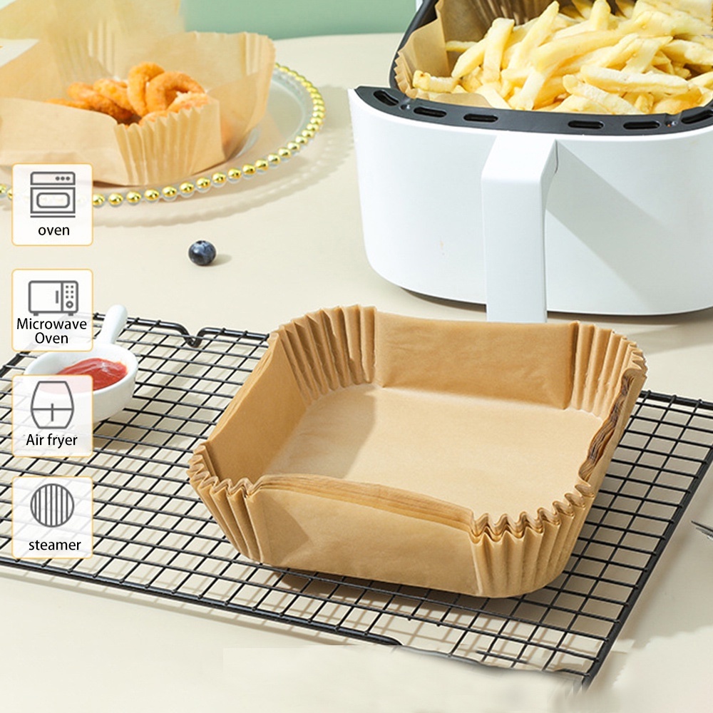 Set 50 Giấy Lót Nồi Chiên Không Dầu Chống Dính Chống Nước Hình Vuông 16CM Dùng Một Lần