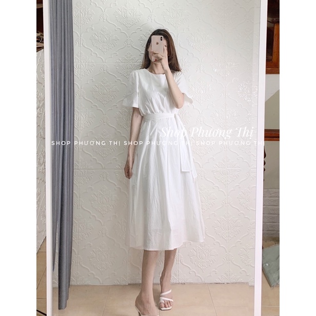 Váy cổ tròn basic thiết kế xếp li eo phong cách Hàn Quốc (video/sẵn) | BigBuy360 - bigbuy360.vn