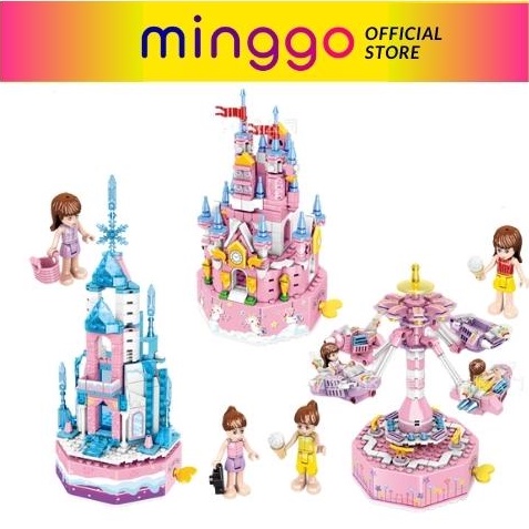 Lego lâu đài công chúa hộp âm nhạc dây cót đồ chơi lắp ráp cho bé gái 5 tuổi MINGGO LG-01