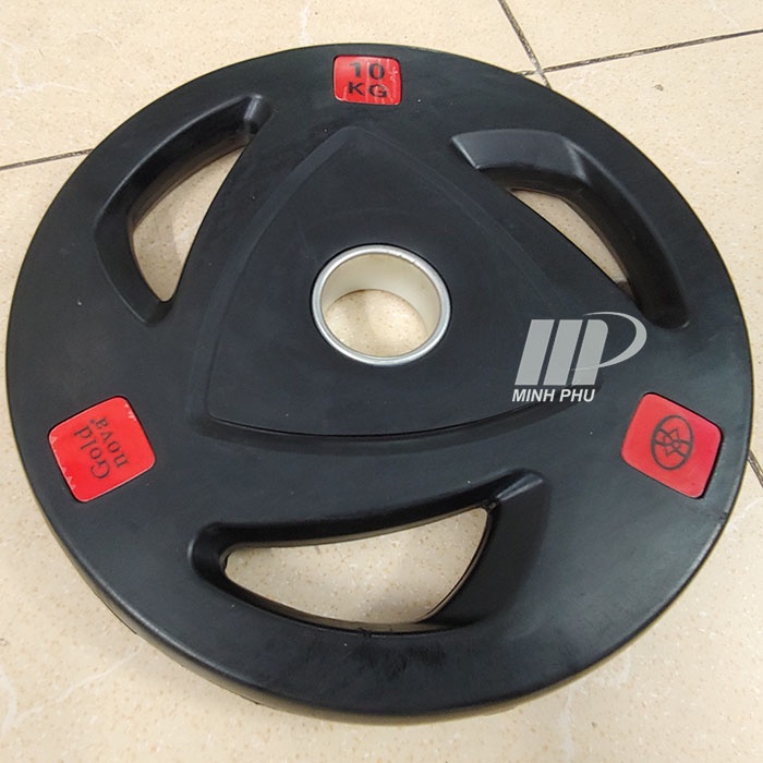 Tạ đĩa bọc cao su Goldnova 10kg ✅ Tạ bánh lỗ phi 50 chuyên dùng cho phòng tập