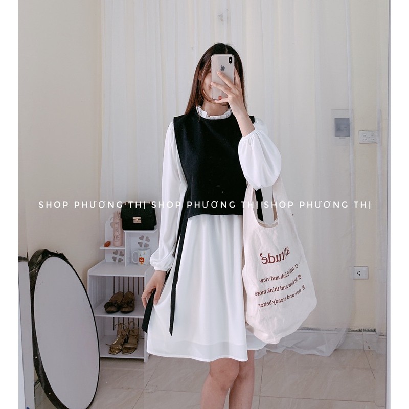 [Mã WASTUP9 giảm 10% tối đa 30K đơn 150K] Sét váy trắng voan kèm gile buộc nơ eo siêu xinh (hàng sẵn/hình shop tự chụp) | BigBuy360 - bigbuy360.vn