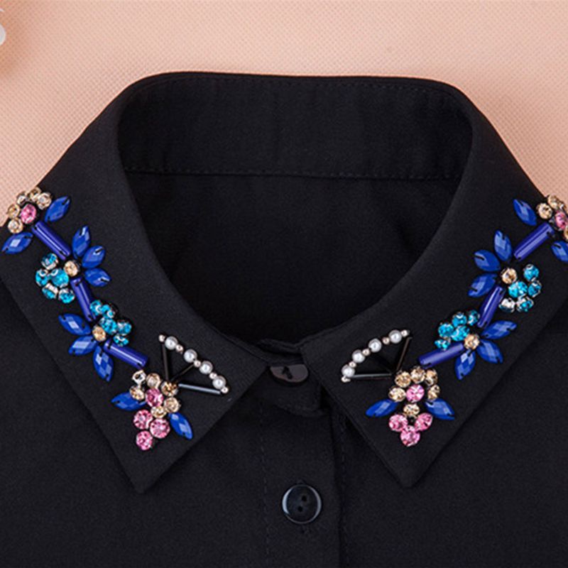 Cổ Áo Voan Giả Họa Tiết Hoa Đính Kim Cương Giả Nhiều Màu Sắc Có Thể Tháo Rời Trang Trí Cho Nữ