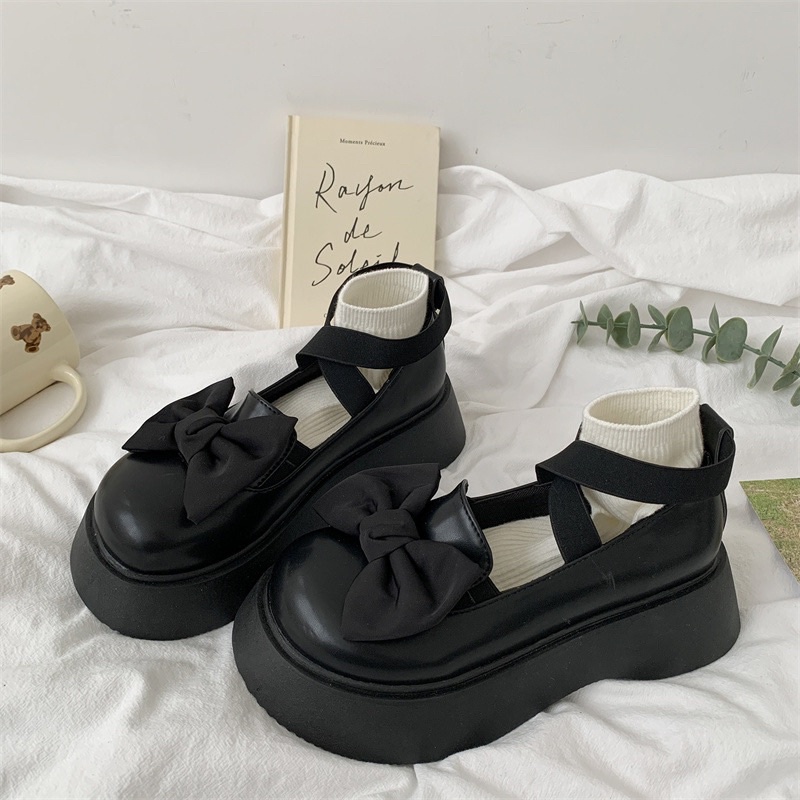 Giày lolita độn đế KERRY nơ to quai chéo chun phong cách ulzzang
