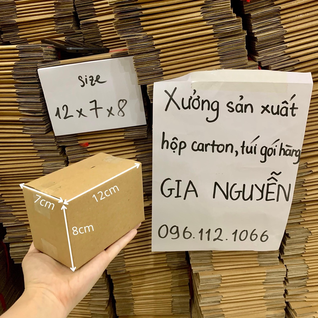 20 hộp carton Gia Nguyễn 3 lớp kích thước 12x7x8 dùng để đóng gói hàng