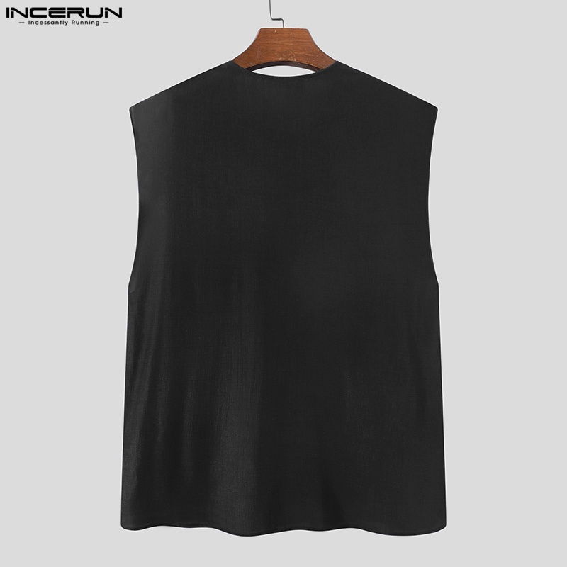 Áo sơ mi INCERUN thiết kế không tay màu trơn cài nút thoải mái cho nam