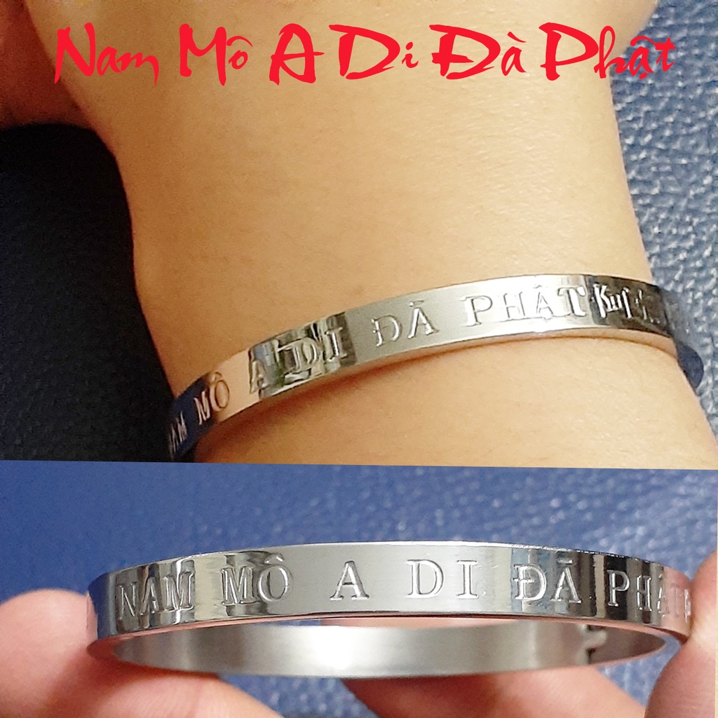 Vòng tay nữ nam mô a di đà phật hình tròn màu trắng sáng đẹp, bảo hành không đen, không gỉ - Đeo tay vạn sự may