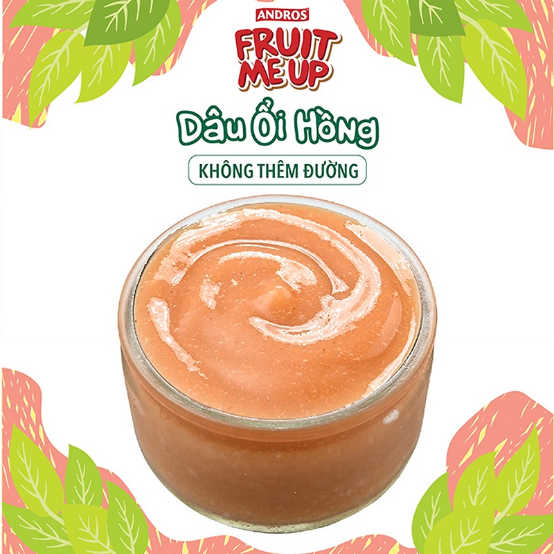 Trái cây xay nhuyễn nguyên chất Andros Fruit Me Up - Dâu Ổi Hồng (90g)