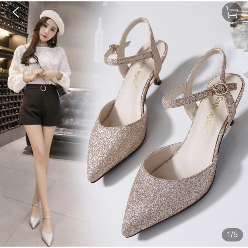 Giày Nữ Cao Gót 5CM Trẻ Trung Công Sở Nhũ Cực Xinh Mã XK_C20