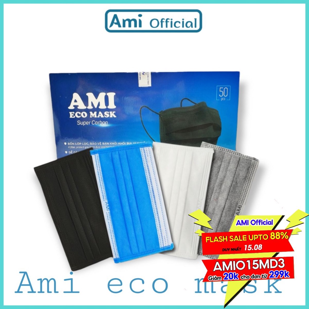 Hộp khẩu trang y tế  4 lớp  Ami ecomask (50 Chiếc 1 hộp)