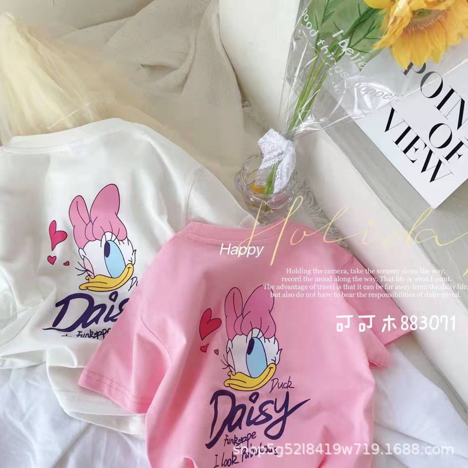 Áo Thun Cotton Tay Ngắn In Họa Tiết Hoạt Hình Dành Cho Bé Gái