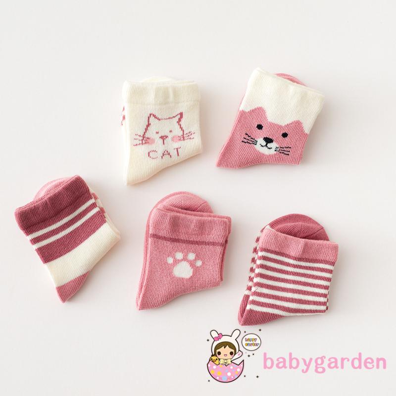Set 5 đôi vớ cotton in họa tiết hoạt hình cho bé gái 0-8 tuổi
