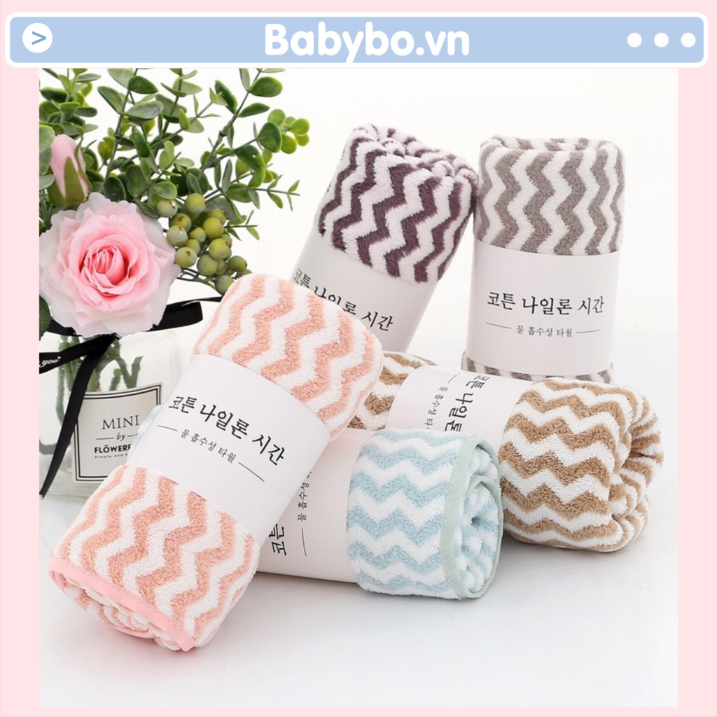 Khăn mặt lông cừu xuất Hàn vân kẻ sọc siêu mềm mịn kích thước 30x50 cm
