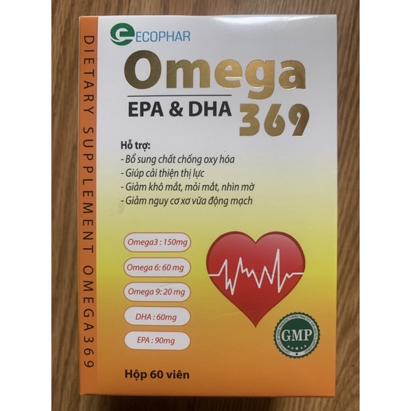Omega 369, hộp 60 viên bổ sung Omega 3,6,9 vitamin E, A, DHA, EPA giúp giảm mỡ máu, giảm mỏi và khô mắt, tim mạch