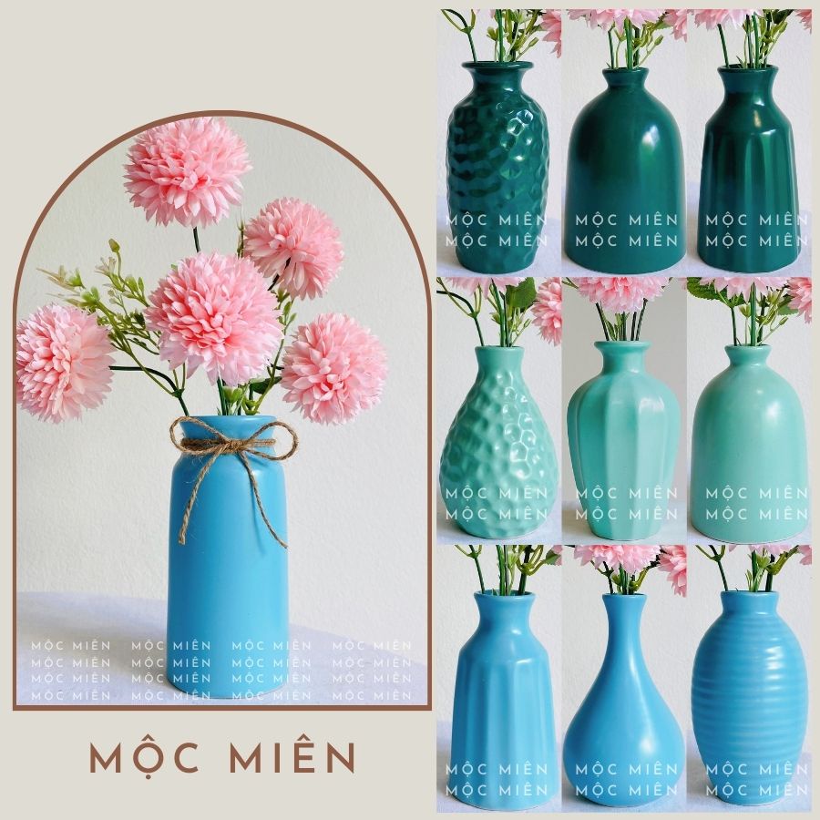 Lọ hoa mini decor màu Pastel Xanh Mint, Xanh Dương, Xanh Ngọc, gommocmien bình gốm sứ Bát Tràng