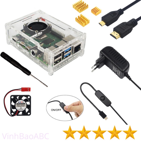 Vỏ Case Mica Cho Raspberry Pi 4 Kèm Quạt Tản Nhiệt