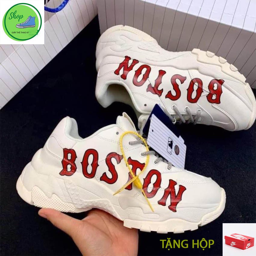 Giày thể thao mlb nam nữ, giày boston tăng chiều cao trắng chữ đỏ thời trang