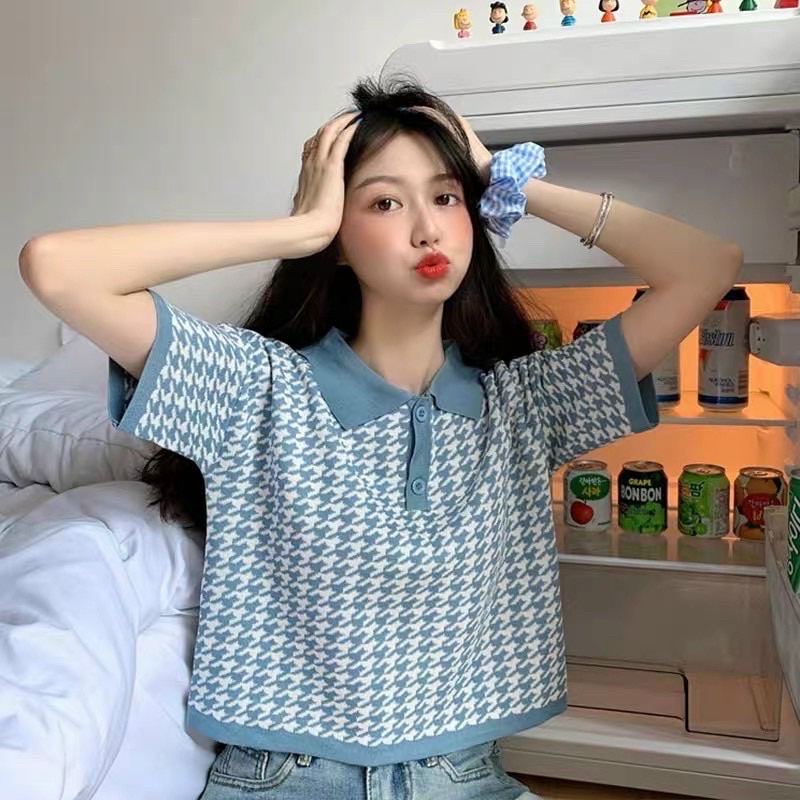 Áo len nữ cổ đức nhiều màu vintage kẻ ô cực xinh