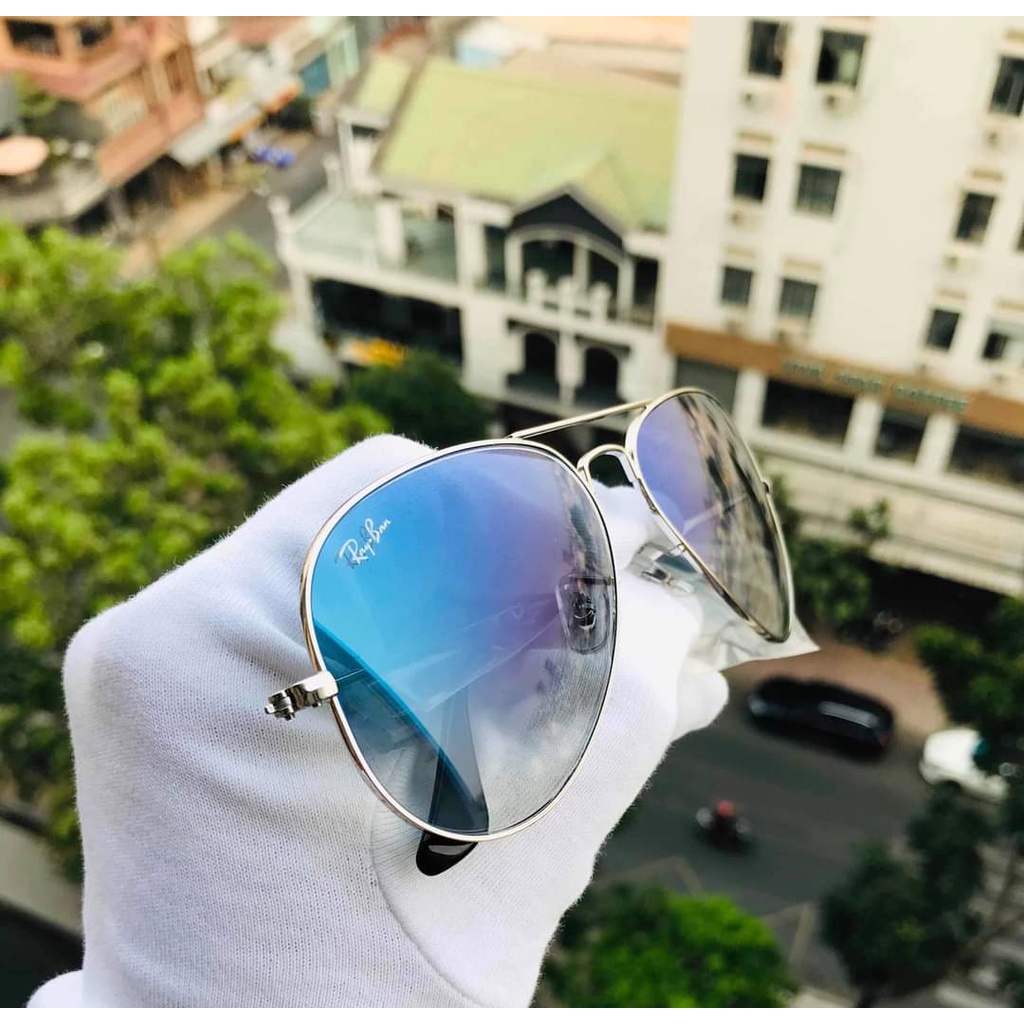 Kính mát chính hãng Rayban  Aviator Gradient RB3025-003/3F mắt xanh khói, gọng bạc