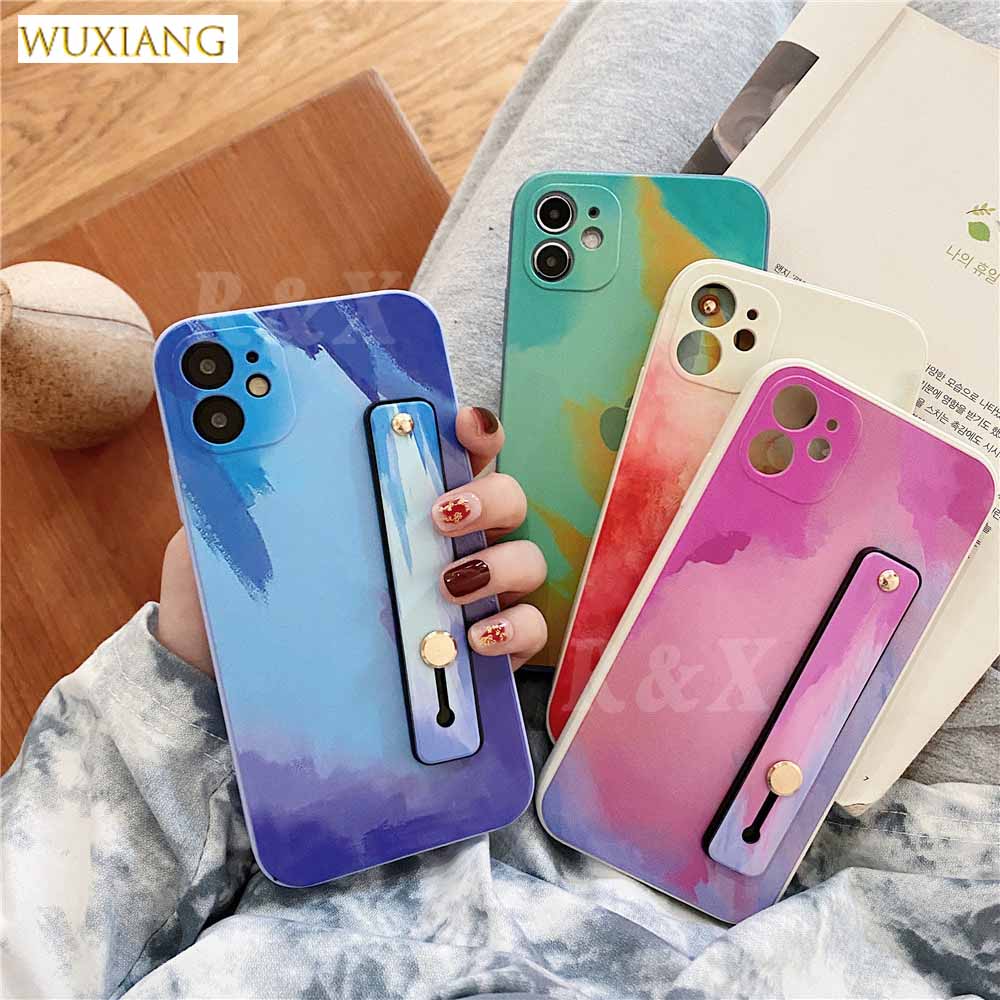 Ốp Lưng Màu Nước Có Dây Đeo Tay Cho Samsung Galaxy A12 A10S A10 A20 A30 A50 A50S A30S A51 A71 J4 Plus J7 Prime