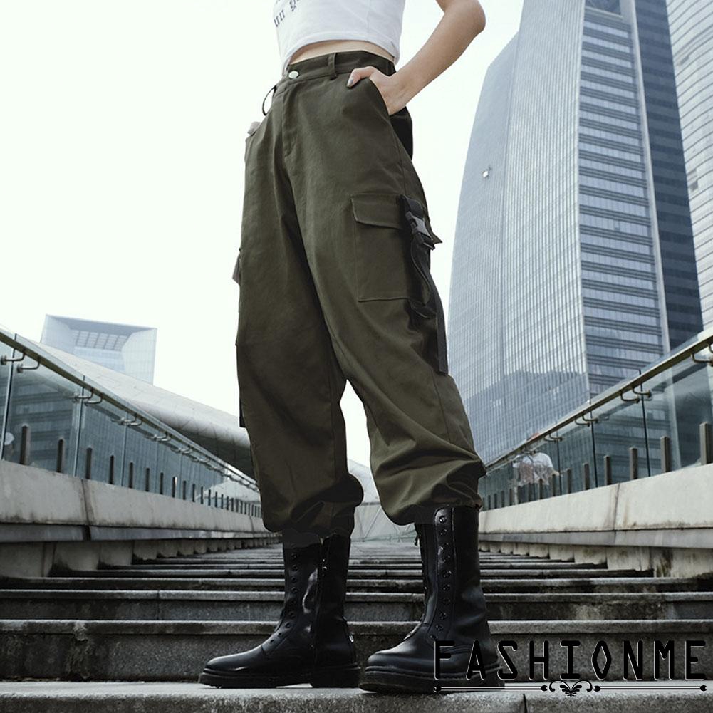 Quần jogger lưng cao kiểu dáng quân đội | BigBuy360 - bigbuy360.vn