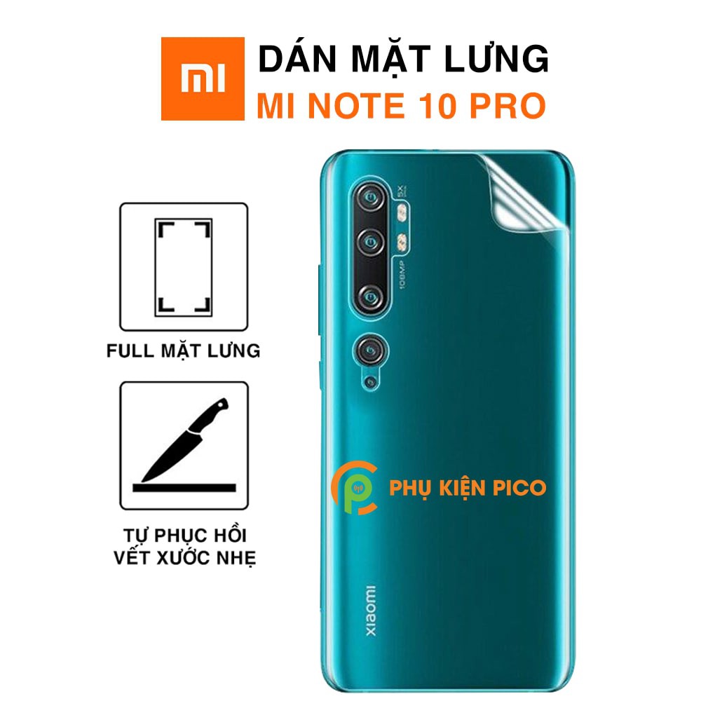 Dán lưng Xiaomi Mi Note 10 Pro / Mi Note 10 Lite full mặt lưng trong suốt PPF tự phục hồi vết xước