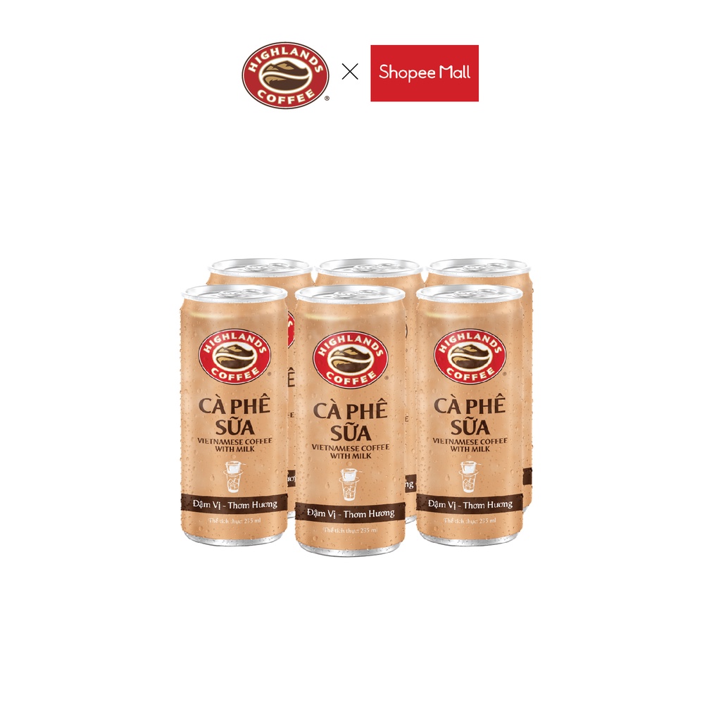 Lốc 6 Lon Cà Phê Sữa Đá Highlands Coffee 235ml/lon