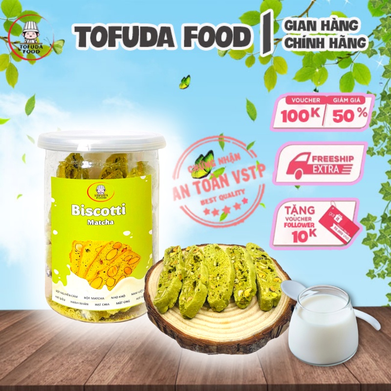Bánh Biscotti nguyên cám ăn kiêng vị trà xanh tăng cơ dành cho người giảm cân, tiểu đường, eatclean TOFUDA BISMATCHA250 | BigBuy360 - bigbuy360.vn