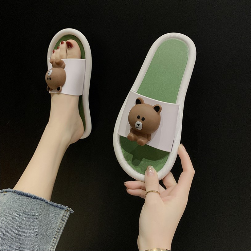  Dép Quai Ngang Nữ Gấu Browny Thỏ Cony Vịt Vàng 3D Dễ Thương D15