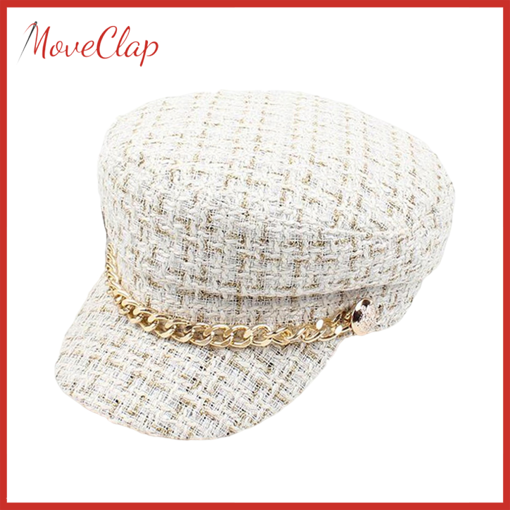 MoveClap Womens Classic Retro Tweed Plaid Newsboy Cap Flat Top Visor Cabbie Hat Red