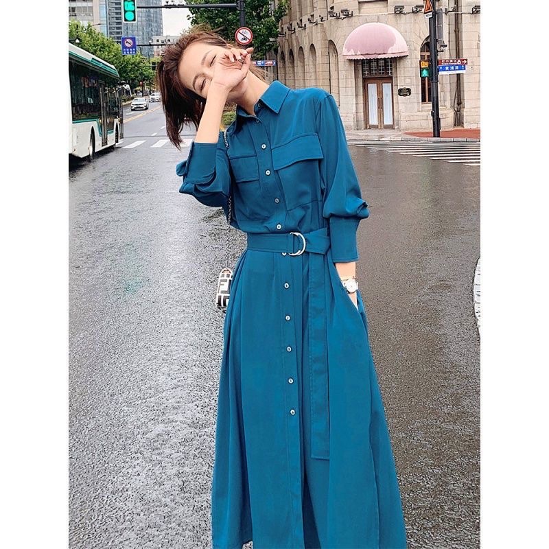 Váy sơ mi dáng dài kèm đai thắt kiểu dáng Hàn Quốc mẫu mới nhất