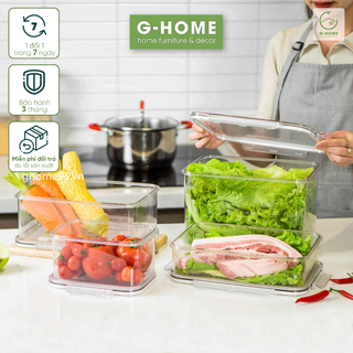 Combo hộp nhựa đựng thực phẩm tủ lạnh có nắp Ghome, hộp bản quản thức ăn trữ đông trong suốt nắp kín COMBO HB21M1