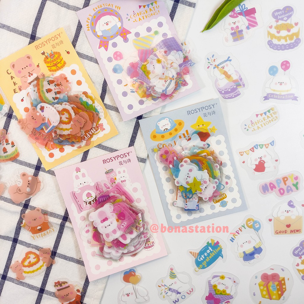 Bộ 40 sticker trang trí Rosy Posy Sweet cub | BSB079