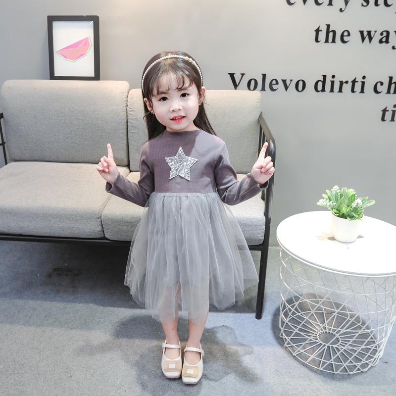 Đầm Dệt Kim Phối Lưới Thời Trang Mùa Thu Cho Bé Gái