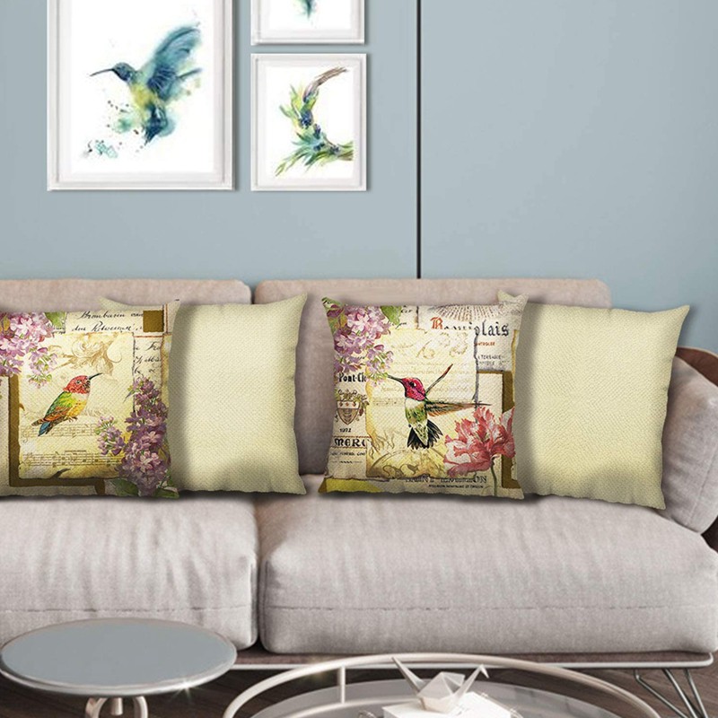 Vintage Bird Cushion Covers Flower Decorative Throw Pillow Covers Square Pillowcases for Sofa Bedroom Home DéCor