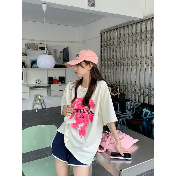 Áo Thun Nữ Ngắn Tay Cổ Tròn Form Dài Rộng Thời Trang Hàn