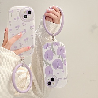 Ốp Điện Thoại Dẻo Họa Tiết Hoa Tulip Tím Xinh Xắn Kèm Vòng Tay Cho iPhone12 Apple 11 xsmax/xr 13promax