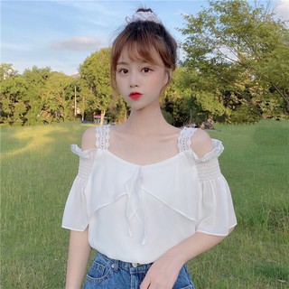 Áo Kiểu Trễ Vai Dây Ren Hot Trend Đính Nơ Ngực Dễ Thương TTSA0684