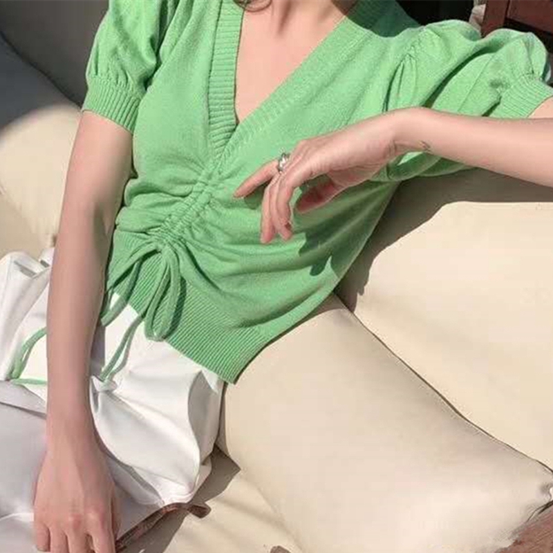 Áo Sweater Ngắn Tay Phối Dây Rút Xinh Xắn Dành Cho Nữ | BigBuy360 - bigbuy360.vn