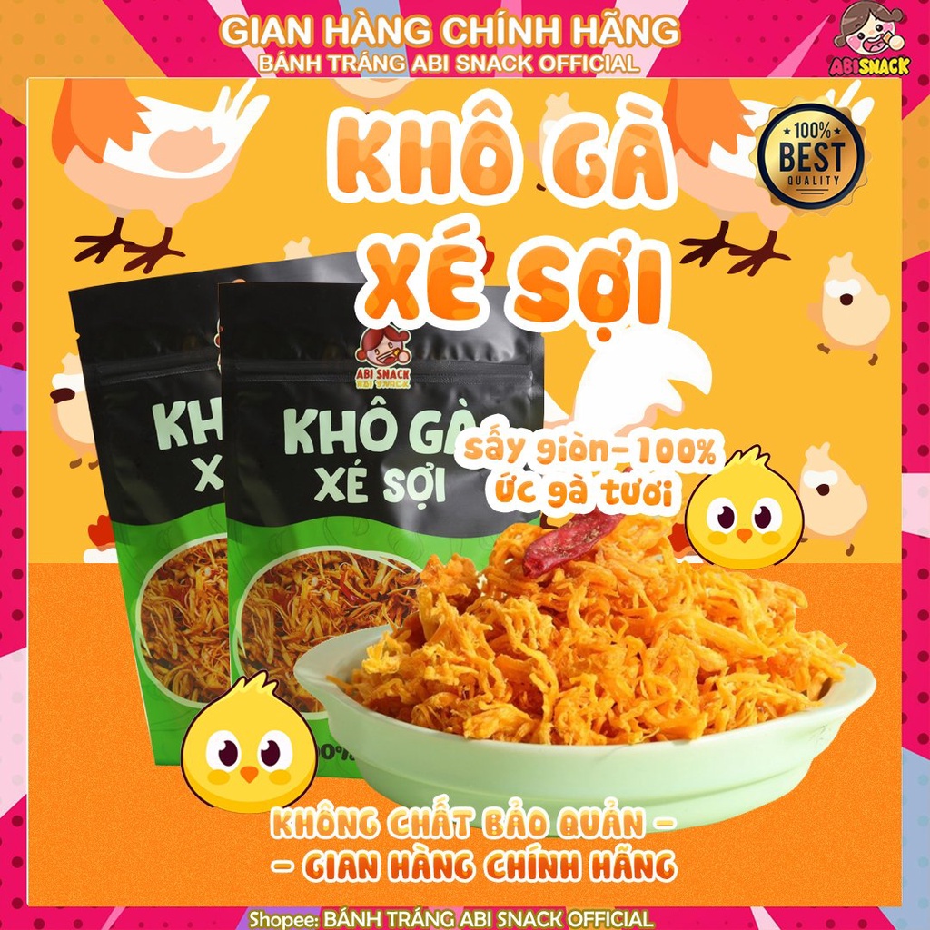 Bánh tráng ABI khô gà xé sợi cay loại gà khô cay gói mới túi zip 100g thực phẩm và đồ uống