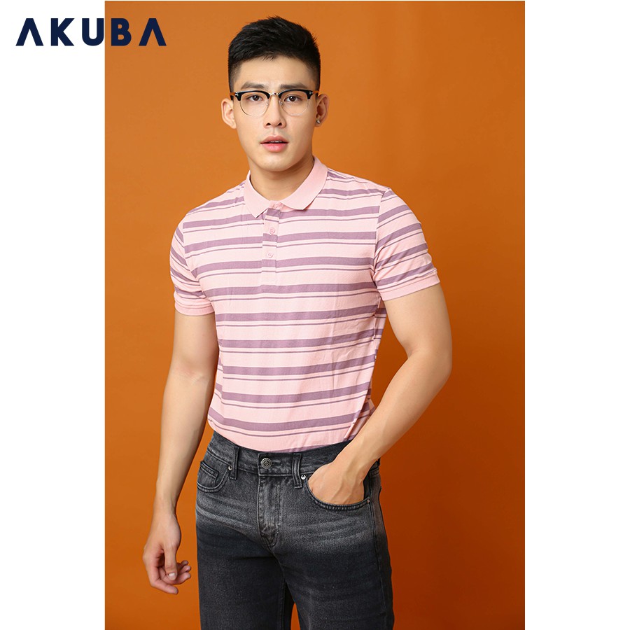 [Mã FASHIONMALLT4 giảm 15% tối đa 30K đơn 150k] Áo Thun Nam Có Cổ Polo Sọc Ngang AKUBA 029038