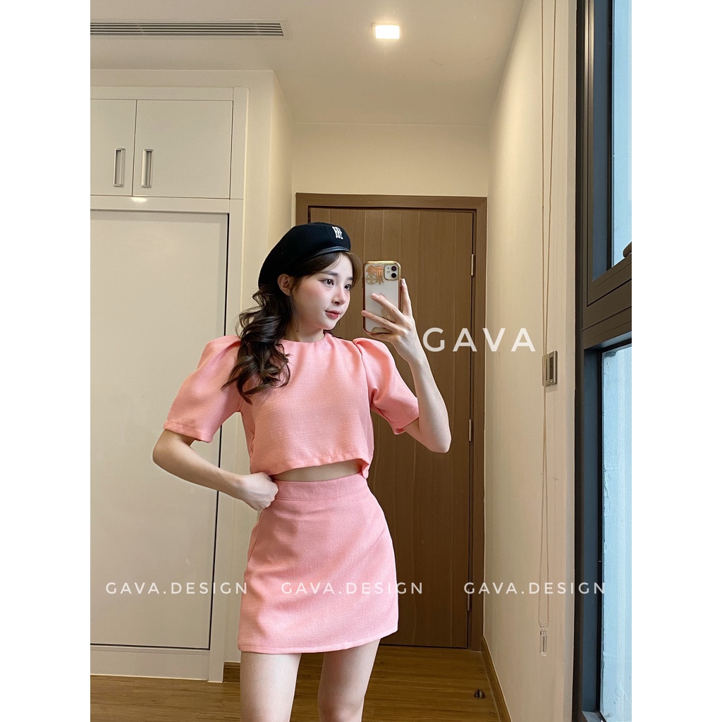 Set tay phồng croptop chân váy dáng A tôn dáng