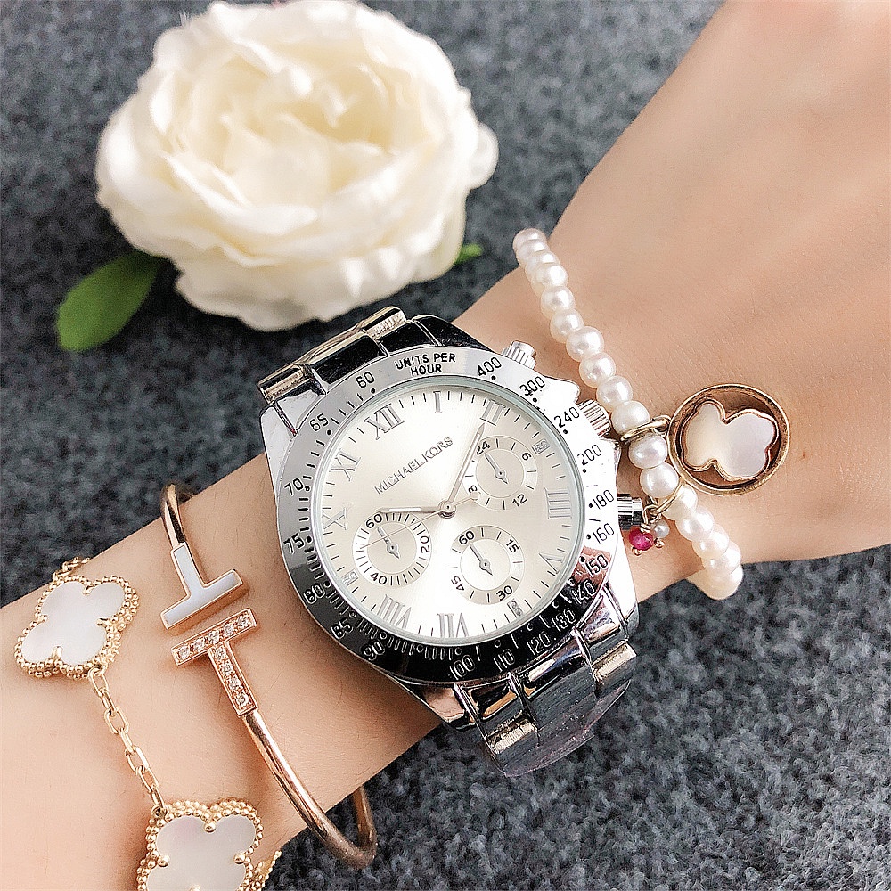 Đồng hồ ba mặt thông thường bằng thép không gỉ MK dành cho nữ Jam Tangan Perempuan