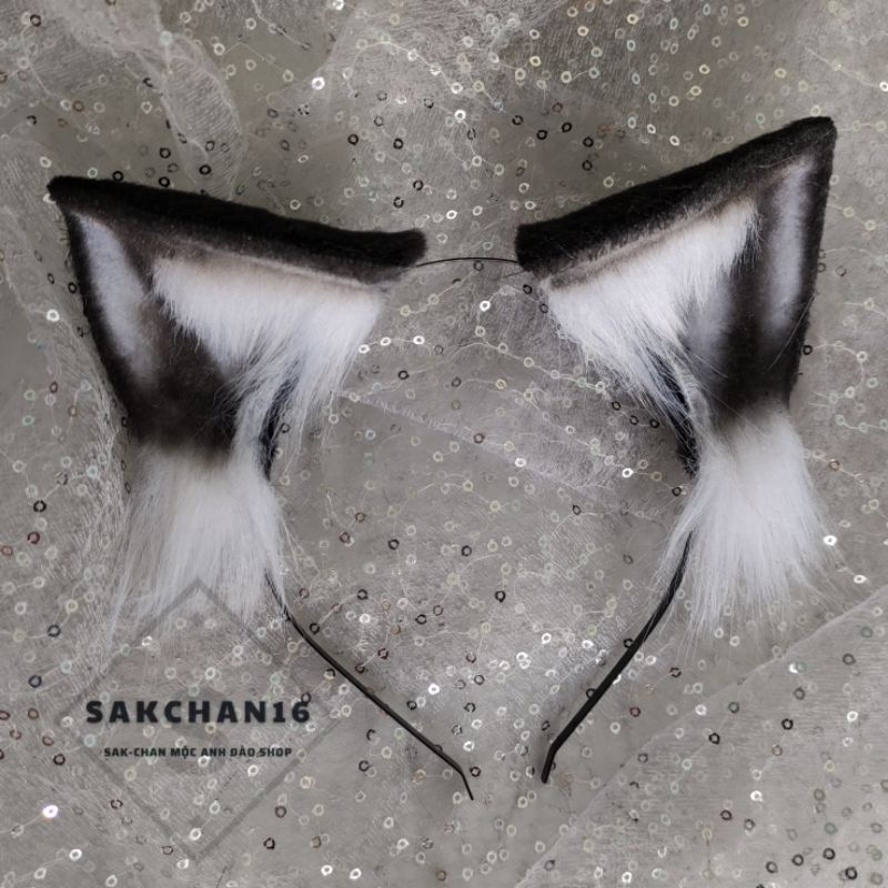 Cài tai mèo cosplay hoá trang màu trắng đen