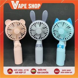 Quạt Mini Cầm Tay Tích Điện Phun Hơi Nước Sạc USB 8 Tiếng Hình Thỏ Mèo Gấu  Tchính hãng